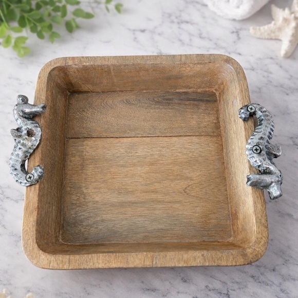 Tommy Bahama Wooden Tray Seahorse Handles Coastal Beach Decor Wood Serving Tray - Picture 2 of 9